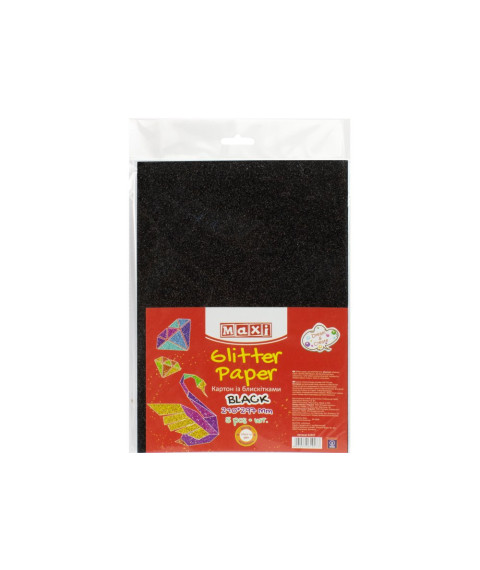 Carton cu sclipici 290gr/m2 A4, 5 buc, Negru